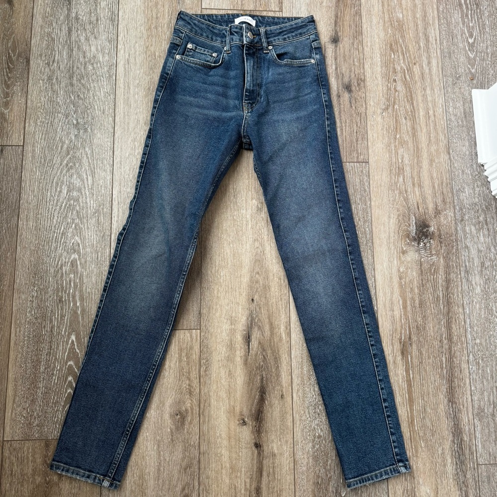 Anine Bing High Rise Slim Straight Jeans Sz 24 Blue Wash Gavin Style Minimalist